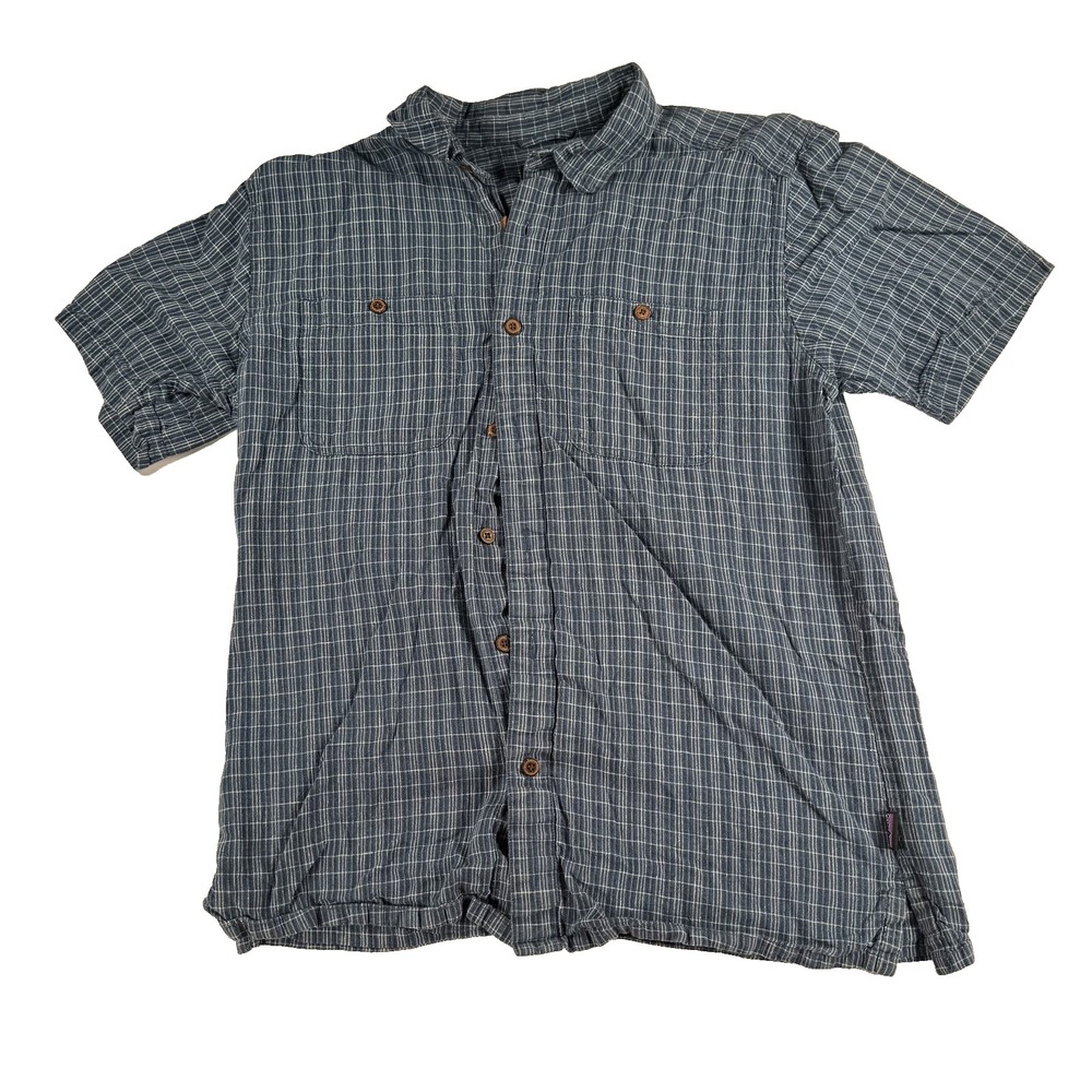 Patagonia Shirt Mens Medium Plaid Short Sleeve Button Up Crinkle Camp Outdoor